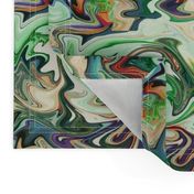 BNS3 - MED - Marbled Mystery Swirls in greens - beige - orange