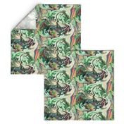 BNS3 - MED - Marbled Mystery Swirls in greens - beige - orange