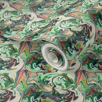 BNS3 - SM - Abstract Marbled Mystery Swirls in greens - beige - orange