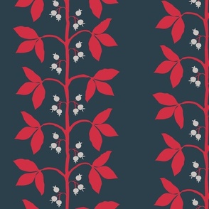 Berry Vine in red, tan and ink
