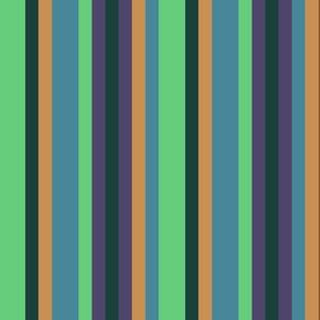 BNS3 - Variegated Stripe in Green - Teal Blue - Purple - Golden Orange - Vertical