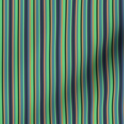 BNS3 - Narrow Variegated Stripe in Green - Teal Blue - Purple - Golden Orange - Vertical