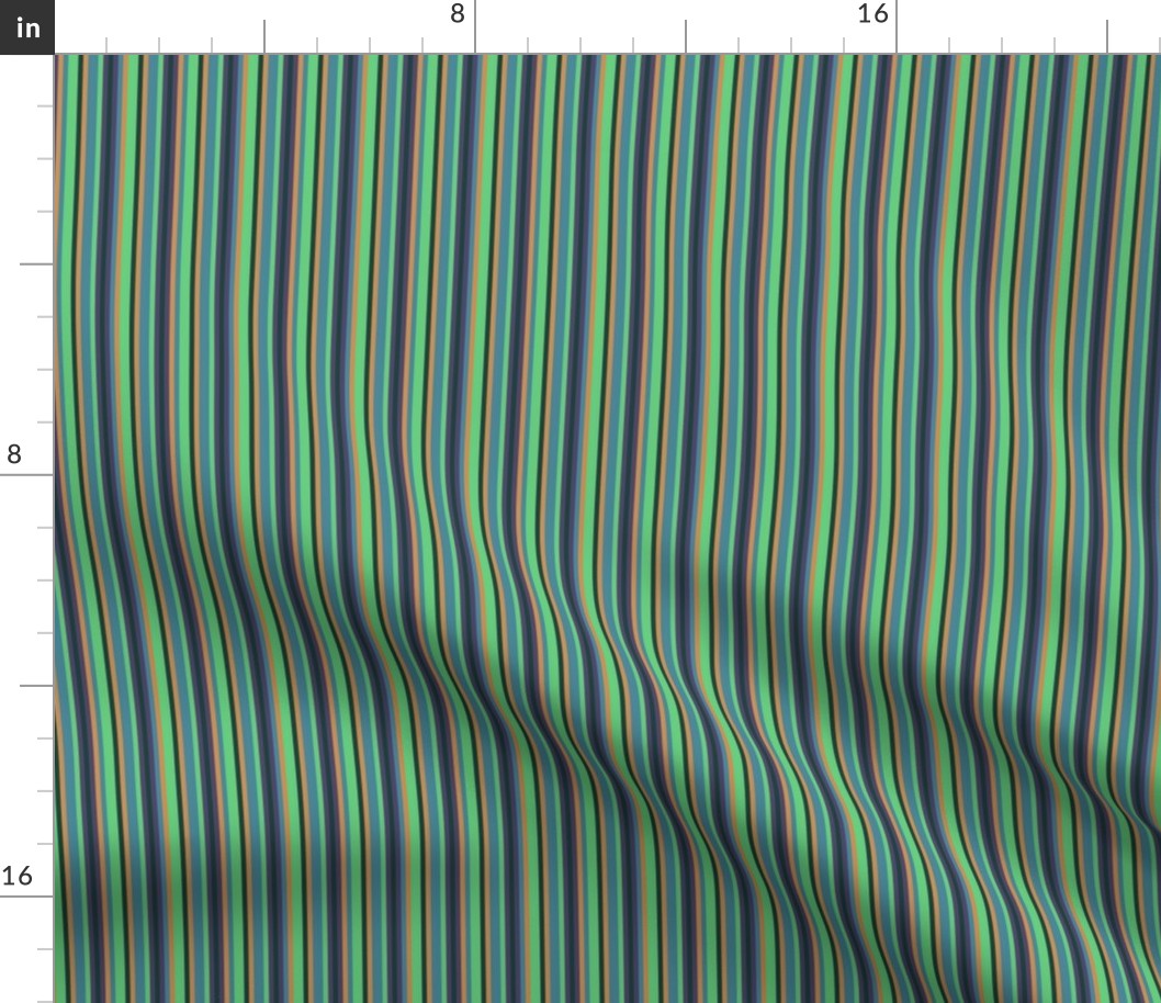 BNS3 - Narrow Variegated Stripe in Green - Teal Blue - Purple - Golden Orange - Vertical