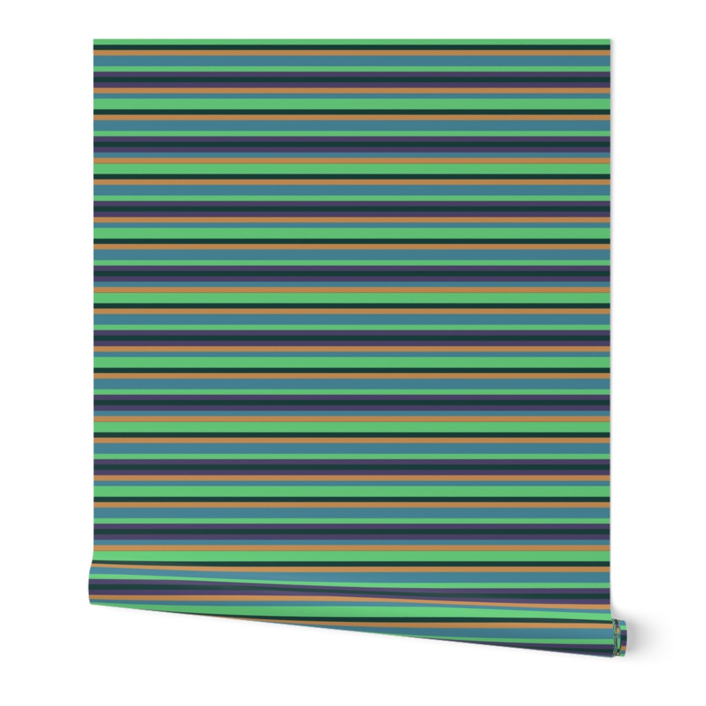 BNS3 - Variegated Stripe in Green - Teal Blue - Purple - Golden Orange - Horizontal