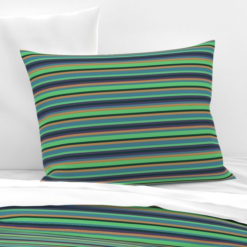 BNS3 - Variegated Stripe in Green - Teal Blue - Purple - Golden Orange - Horizontal