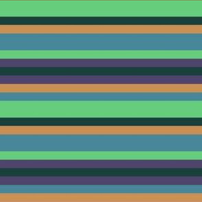 BNS3 - Variegated Stripe in Green - Teal Blue - Purple - Golden Orange - Horizontal