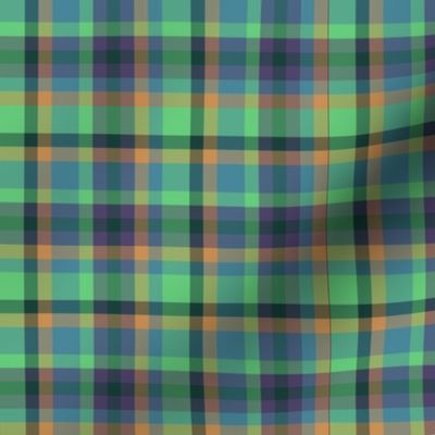 BNS3 - MED - Tartan Plaid in Orange - Teal Blue - Purple - Green 