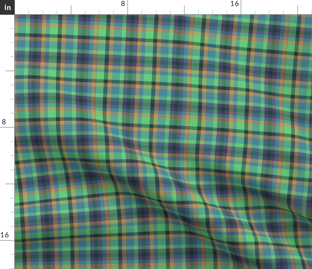 BNS3 - MED - Tartan Plaid in Orange - Teal Blue - Purple - Green 