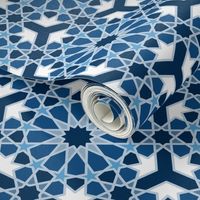 Islamic traditional geometric pattern classic blue monochrome