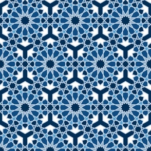 Islamic traditional geometric pattern classic blue monochrome