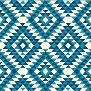 Aztec kilim diamonds blue cream