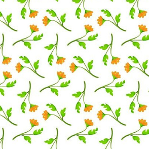 Retro Tossed Flower Sprigs Orange on White