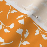 Retro Tossed Flower Sprigs White on Orange