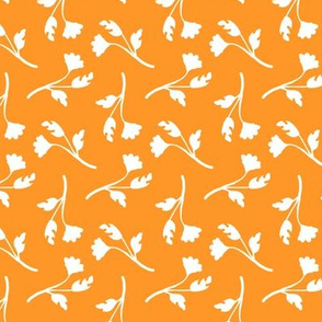Retro Tossed Flower Sprigs White on Orange