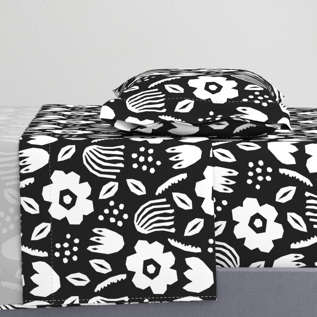 Black white papercut flowers classic Matisse style