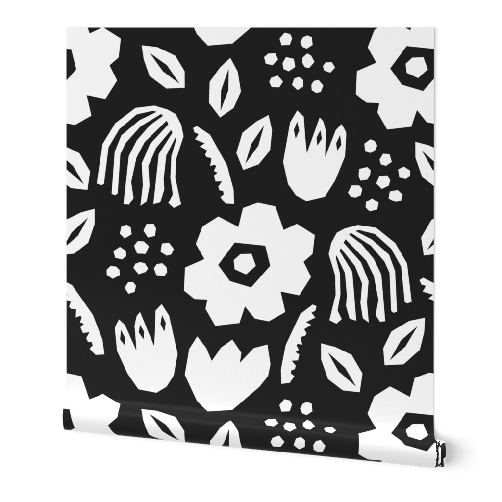 Black white papercut flowers classic Matisse style