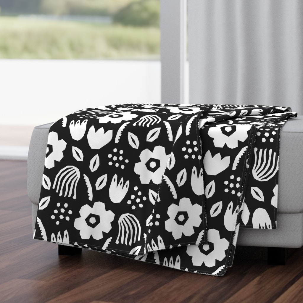 Black white papercut flowers classic Matisse style