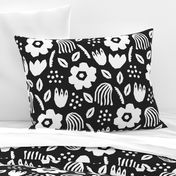 Black white papercut flowers classic Matisse style