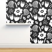 Black white papercut flowers classic Matisse style