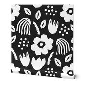 Black white papercut flowers classic Matisse style