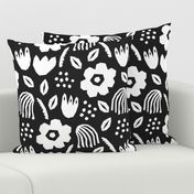 Black white papercut flowers classic Matisse style