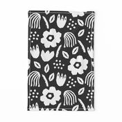 Black white papercut flowers classic Matisse style