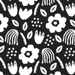 Black white papercut flowers classic Matisse style