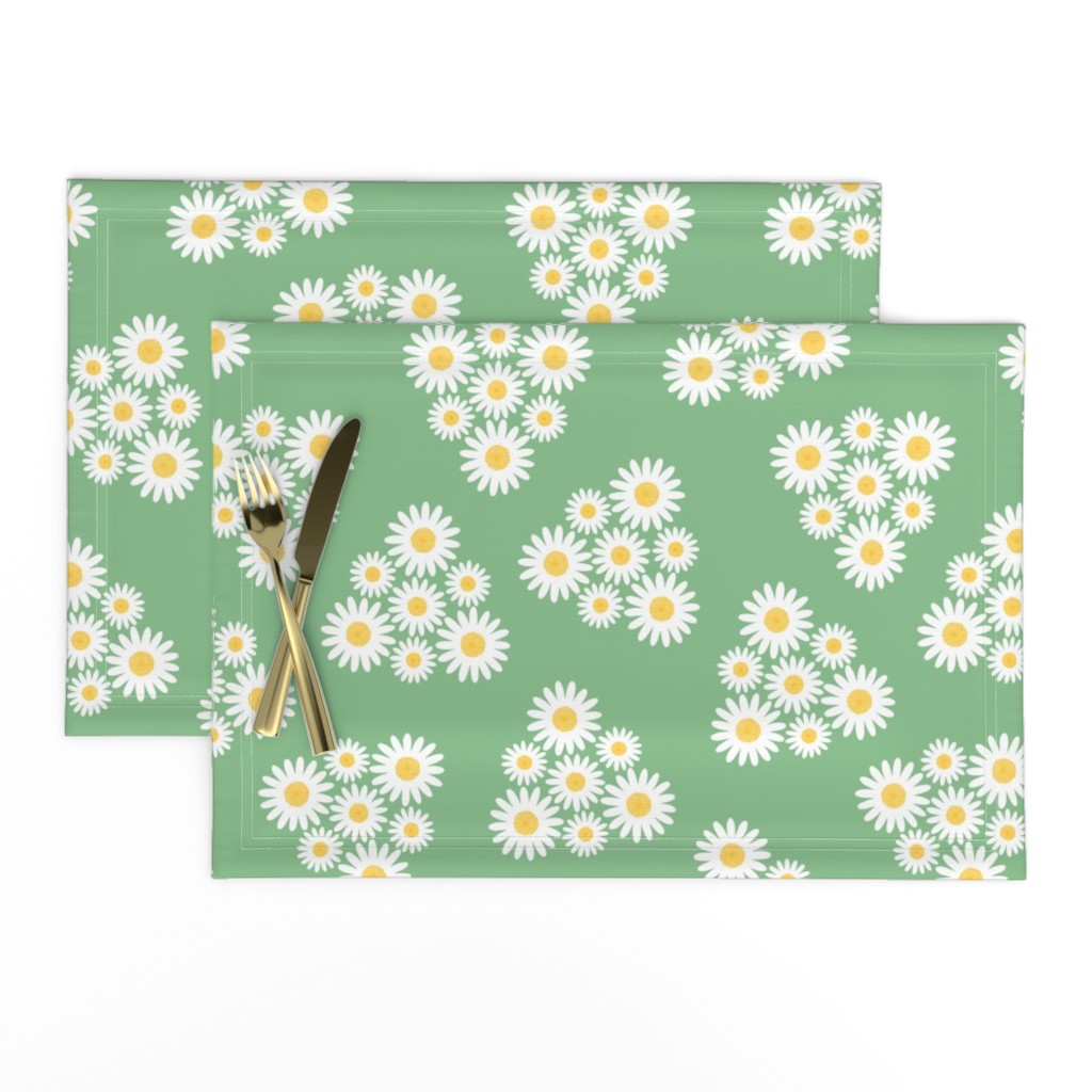 Daisy blossoms triangles white flowers jade green