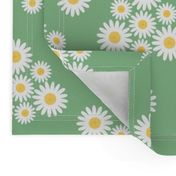Daisy blossoms triangles white flowers jade green