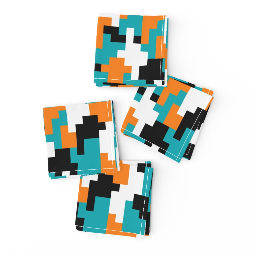 Color blocks teal orange black pixels