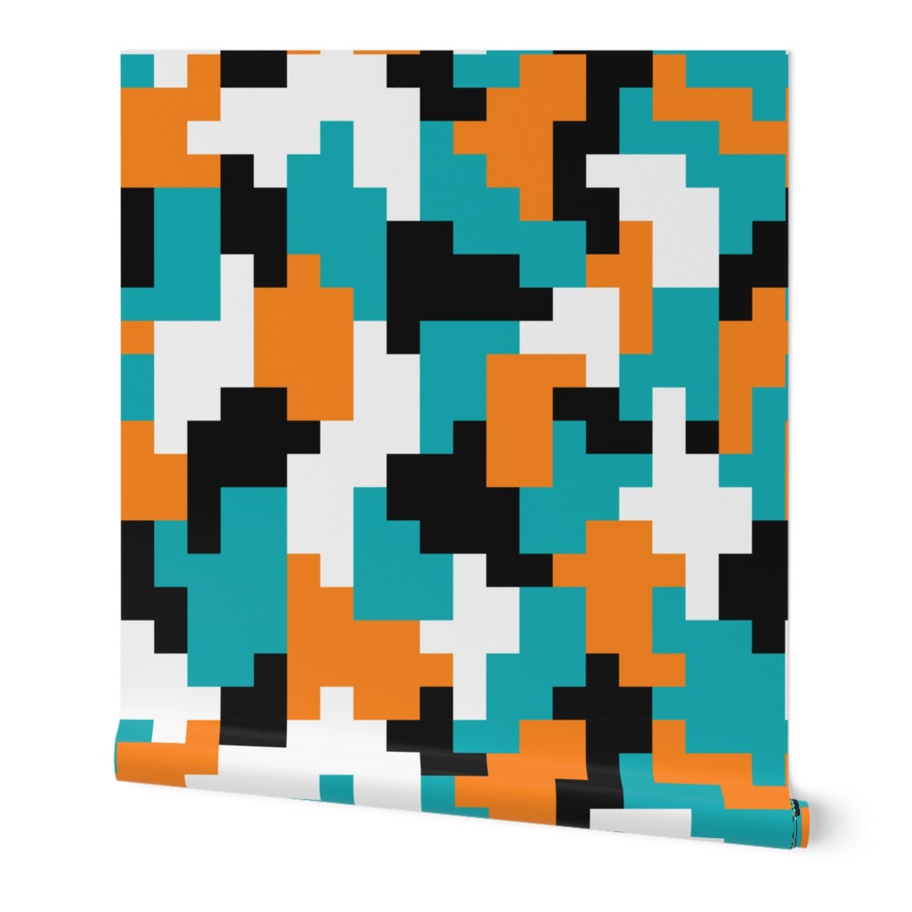 Color blocks teal orange black pixels