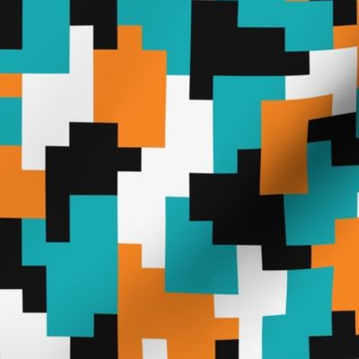 Color blocks teal orange black pixels
