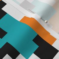 Color blocks teal orange black pixels