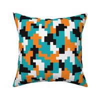 Color blocks teal orange black pixels