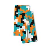 Color blocks teal orange black pixels