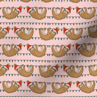 christmas sloth // cute xmas holiday christmas fabric, sloth, father christmas, santa claus, cute animals - pink