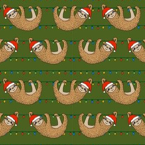 christmas sloth // cute xmas holiday christmas fabric, sloth, father christmas, santa claus, cute animals - green