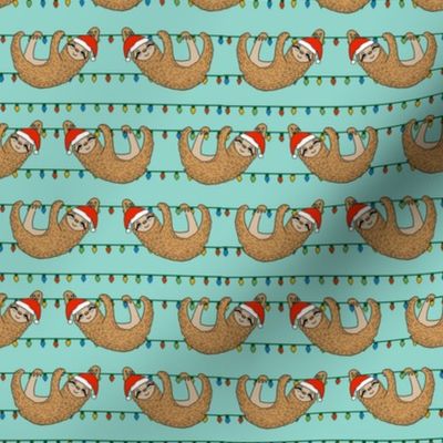 christmas sloth // cute xmas holiday christmas fabric, sloth, father christmas, santa claus, cute animals - blue