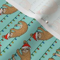 christmas sloth // cute xmas holiday christmas fabric, sloth, father christmas, santa claus, cute animals - blue