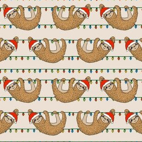 christmas sloth // cute xmas holiday christmas fabric, sloth, father christmas, santa claus, cute animals - tan