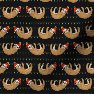 christmas sloth // cute xmas holiday christmas fabric, sloth, father christmas, santa claus, cute animals - black