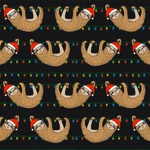 christmas sloth // cute xmas holiday christmas fabric, sloth, father christmas, santa claus, cute animals - black