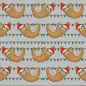 christmas sloth // cute xmas holiday christmas fabric, sloth, father christmas, santa claus, cute animals - grey