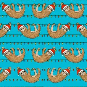 christmas sloth // cute xmas holiday christmas fabric, sloth, father christmas, santa claus, cute animals - teal