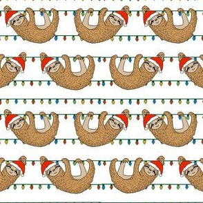 christmas sloth // cute xmas holiday christmas fabric, sloth, father christmas, santa claus, cute animals - white