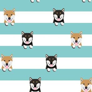 shiba inu stripes fabric - cute black and tan and tan dog, dogs, pets, pet dog fabric