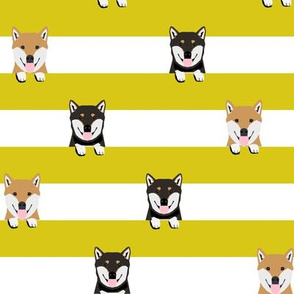 shiba inu stripes fabric - cute black and tan and tan dog, dogs, pets, pet dog fabric - yellow
