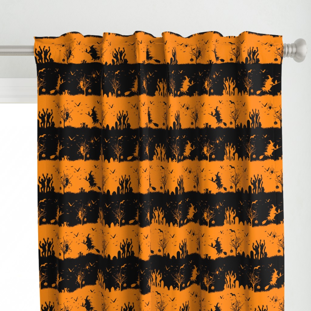 Pale Pumpkin Orange and Black Halloween Nightmare Stripes 