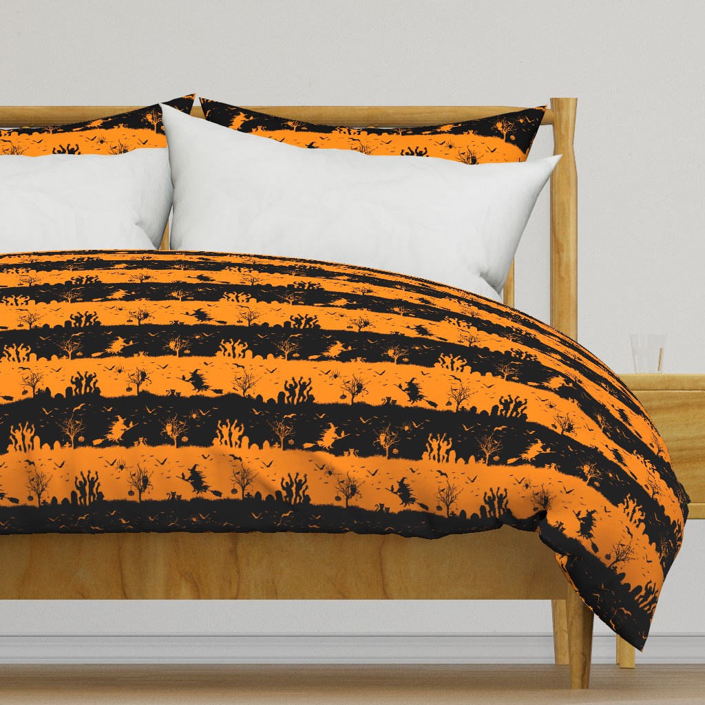 Pale Pumpkin Orange and Black Halloween Nightmare Stripes 