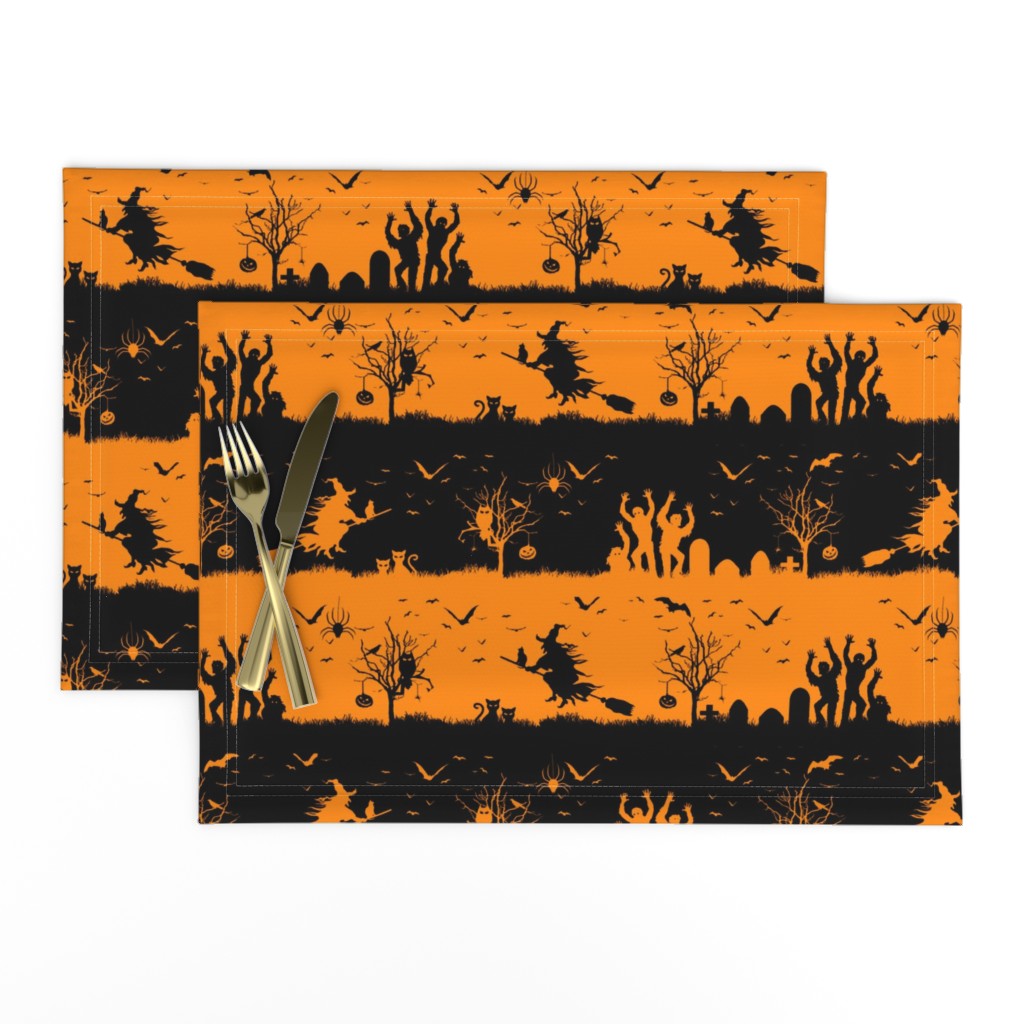 Pale Pumpkin Orange and Black Halloween Nightmare Stripes 